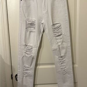 SHEIN White Distressed Skinny Jeans for Men